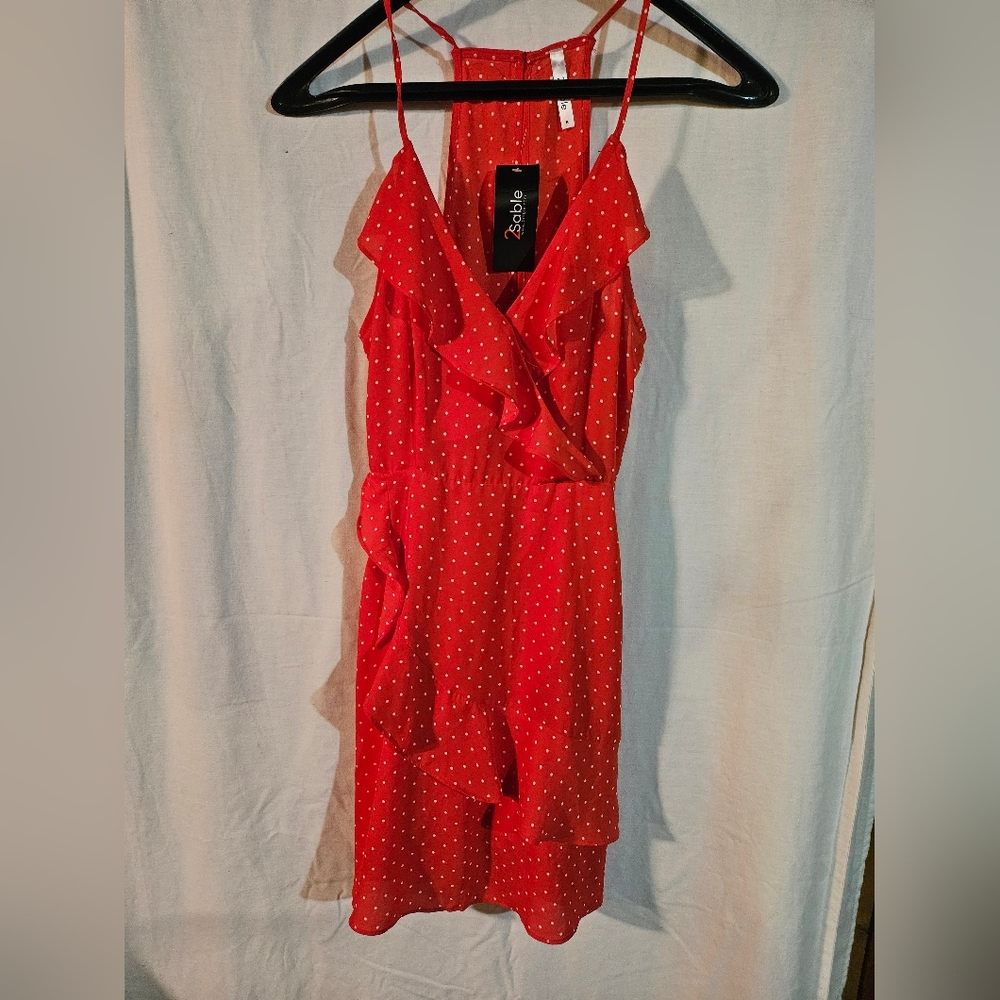 2Sable Sleeveless Red With White Polka Dots Ruffled Mini Dress Size Small